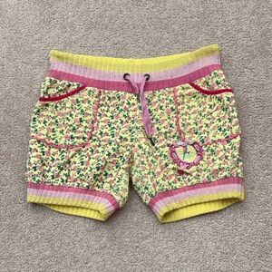 Agua Bendita Vintage Rare Yellow Floral Hummingbird Cotton Ribbed Shorts Size 10